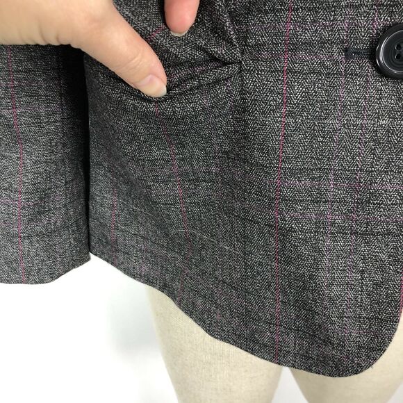 LOFT Jacket Womens Size 2 Ruffle Collar Grey 3/4 Sleeves 2 Button Lined Blazer - Picture 6 of 11